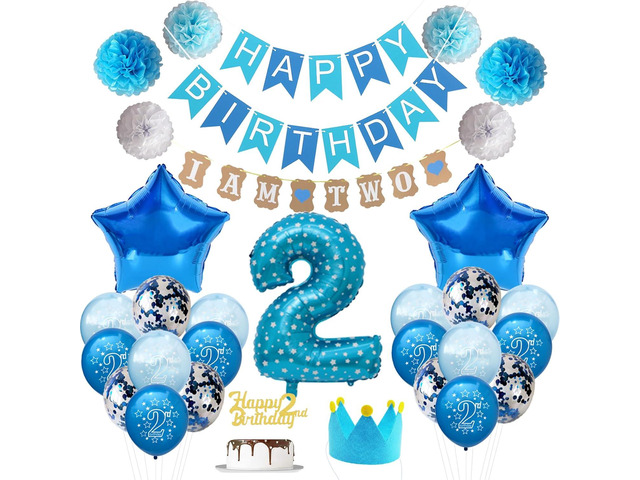 2nd Birthday Decorations Blue Princes 2nd Birthday Party Decorations, Blue 2 Year Old Birthday Party Supplies