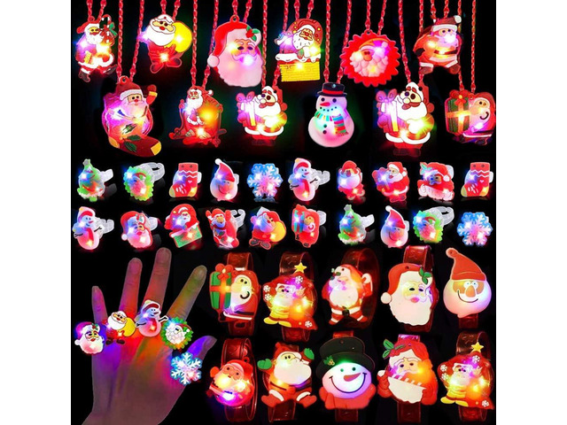 Atonofun Christmas Party Favors for Kids Light Up Xmas Gift Flash Rings Necklaces Bracelets 42 Pack LED Toys Glow in the Dark Party Supplies for...