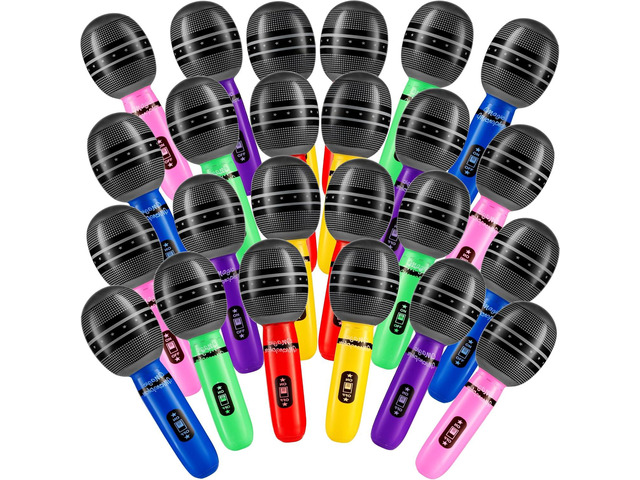 Inflatable Microphones for Parties - (Pack of 24) 10-inch Neon Colors Blow Up Microphone for Kids & Adults, Party Favors, Giveaways, DJ-Props,...