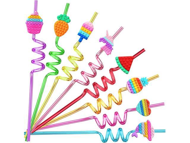 24 Pop Birthday Party Favors it Plastic Drinking Straws 8 Pop Fidget Designs Great for Pop Party Supplies with 2 Cleaning Brush