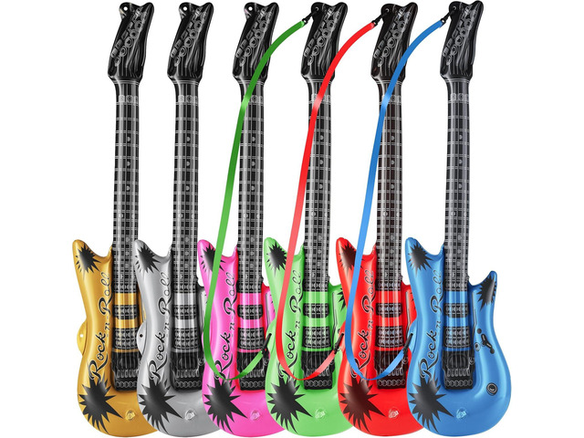 Inflatable Guitars With Strap - (pack Of 12) 36-inch Colorful Blow Up Guitar, Party Favors, DJ-props, Photo-booth, Birthdays, Rock Star, Rock And...