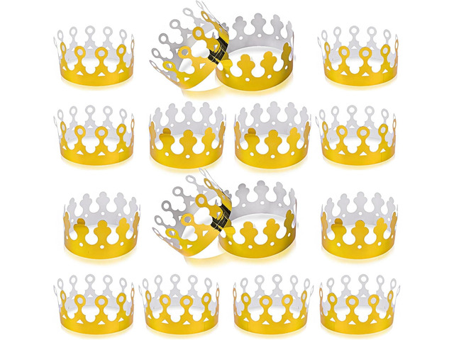 ArtCreativity Pack of 24 Gold Crown - Foil Birthday Party Paper Crowns for Kids - Golden Birthday Hats in 2 Fun Designs Adjustable and Reusable...