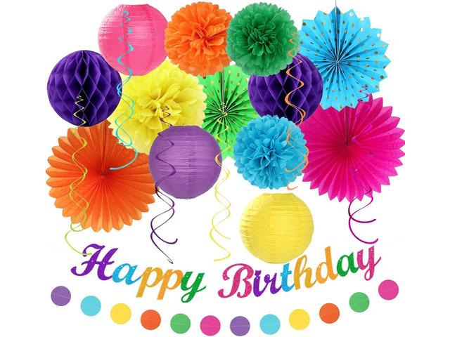 Rainbow Friends Colorful Birthday Party-decorations - 21pcs Girls Boys Happy Banner Garland, Paper Streamers Lanterns,Flower Tissue Pom Poms Fan...