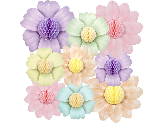 Paper Jazz 9PCS Paper Flowers Party Decorations,Pastel Honeycomb Butterfly Party Decoration,Fairy Birthday Party Decoration for Garden Tea Party...