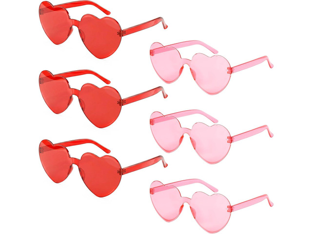 JOYIN 6 Pcs Valentine's Day Heart Shape Glasses, Rimless Sunglasses, Stylish and Safe Eyewear in Red and pink, Party Favor, Rainbow Sunglasses...