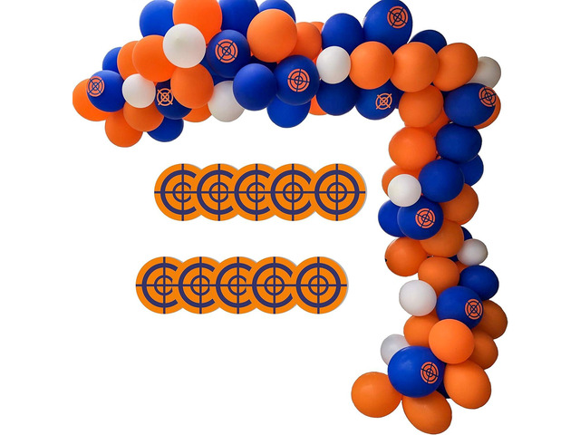 Dart War Party Balloon Garland Kit, 113Pack Blue Orange Black Balloons, Target Sign for Kids Baby Shower Birthday Party Decorations