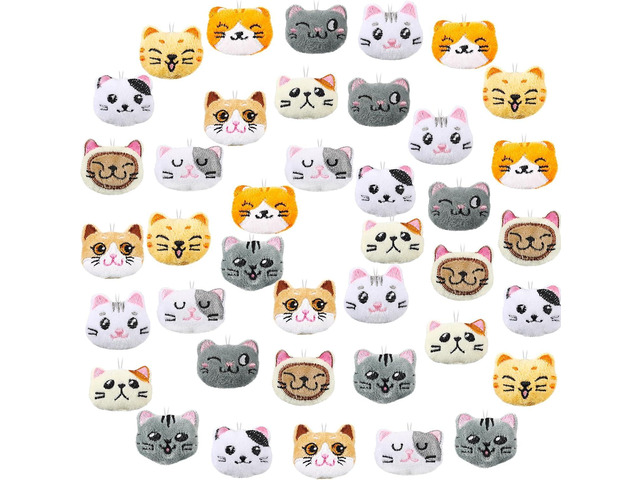 Libima 40 Pcs Mini Stuffed Animals Sea Animal Fruit Plush Keychain Set for Carnival Birthday Classroom Prizes Decoration for Clothes (Cat)