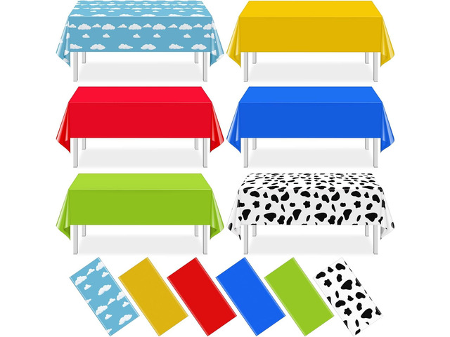 6 Pack Blue Sky and White Cloud Tablecloth Cartoon Story Mix Color Plastic Tablecloth Toy Inspired Disposable Rectangle Table Cover for Baby Shower...