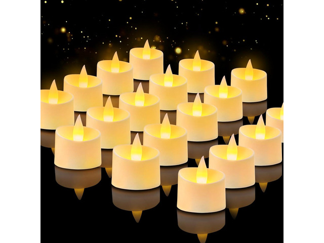 24-Pack Realistic Flameless Tea Lights, Patented Dual-LED Tech (Steady + Flicker) - Battery Operated Warm Yellow Votives for Wedding, Valentine,...