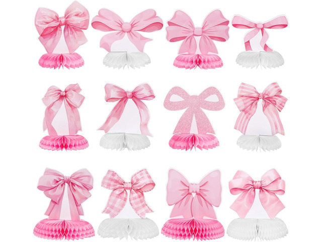 12 Pcs Pink Bow Party Honeycomb Centerpieces Pink Bow Table Centerpieces Coquette Theme Birthday Decorations Bow Party Decorations for Birthday...