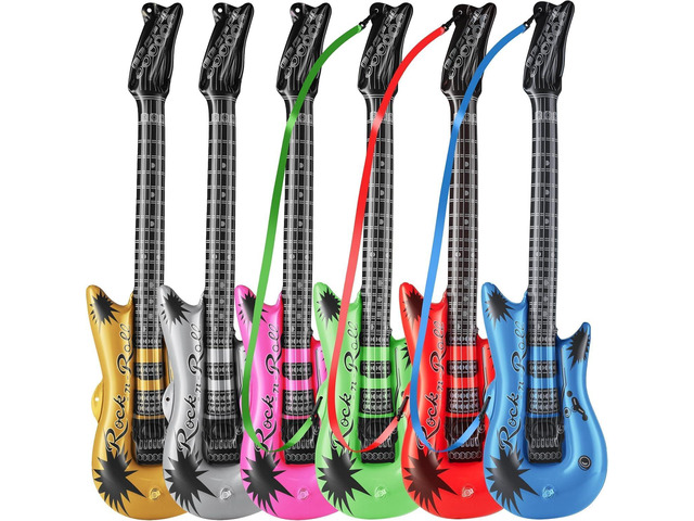 Bedwina Inflatable Guitars - (pack Of 6) 36-inch Colorful Blow Up Guitar With Strap, Party Favors, DJ-props, Photo-booth, Birthdays, Rock Star,...