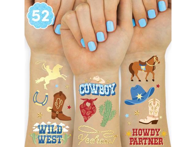 xo, Fetti Cowboy Temporary Tattoos for Kids- 52 Foil Styles Rodeo, Boys Cowboy Crafts, Birthday Party Favors, Western Baby Shower Decorations