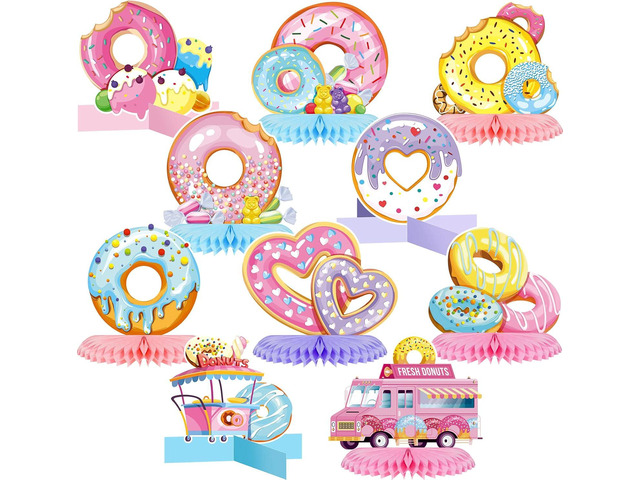 Dianelhal 10 Pieces Donut Table Decorations Donut Time Honeycomb Centerpieces Candyland Party Decorations Grow up Doughnut Birthday Baby Shower...