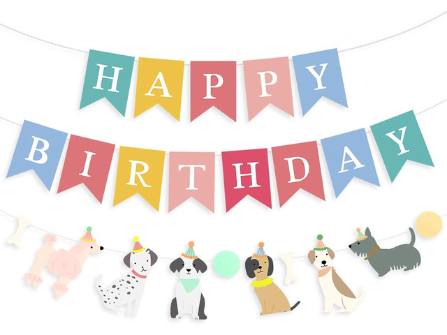 Dog Themed Banner Happy Birthday Banner Backdrop Colorful Decoration Kids Baby Dog Birthday Party Supplies