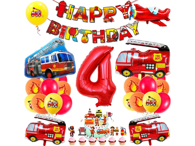 Fire Truck Party Decorations 4 Years Old,Fire Truck Birthday Party Balloons Fire Party Balloons Jumbo Fire Truck Balloon for Campfire Hunting...