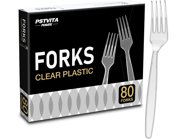 Plastic Forks Heavy Duty, Clear Disposable Party Supply, Pack of 80
