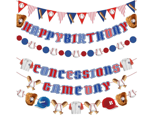 Pre-Strung Baseball Party Decorations with Concessions and Game Day Banners, Happy Birthday Baseball Party Supplies