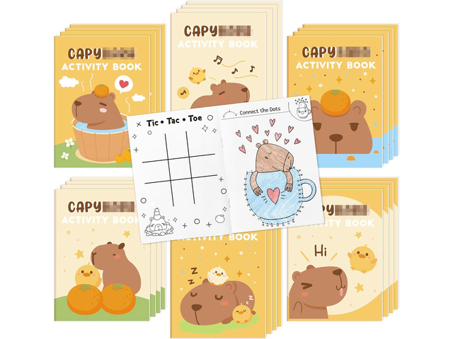 CAPY Activity Books for Kids - 24Pcs Cute CAPY Mini Games Coloring Book Set Bulk Cartoon Animal Mazes Word Search Word Scramble Games for Party...