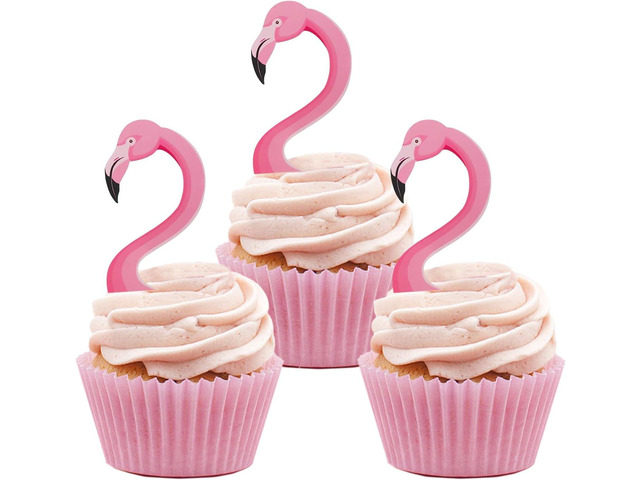 24Pcs Flamingo Cupcake Toppers, Tropical Cupcake Toppers Aloha Cake Decorations for Luau Hawaiian Theme Baby Shower Flamingo Birthday Party Supplies