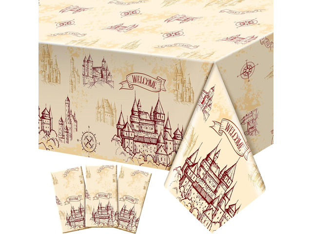 WovWeave 3 Pcs 54 x 108 Inch Magical Wizard Tablecloth Decorations Wizard Birthday Party Supplies Plastic Table Cloth Disposable Vintage Castle...