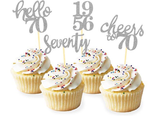24 Pcs Glitter 70th Birthday Cupcake Toppers for Celebrating 70th Birthday Party Decorations for Seventy Years Old Birthday Party Supplies (Silver2)