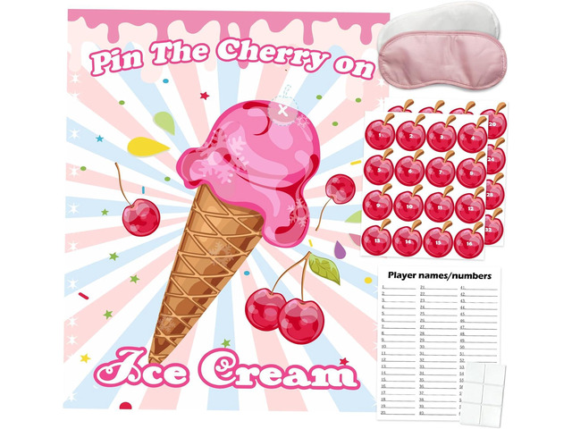 PARTYLOUD Ice Cream Party Games, Pin The Cherry on The Ice Cream, Ice Cream Birthday Party Games Decoration Classroom Toddlers Preschool Party...
