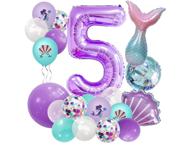 40 inch Purple Number 5 Balloon,Giant Large Number 5 Balloon,5th Birthday Mermaid Balloons,Children's Birthday Party Baby Shower Decoration...