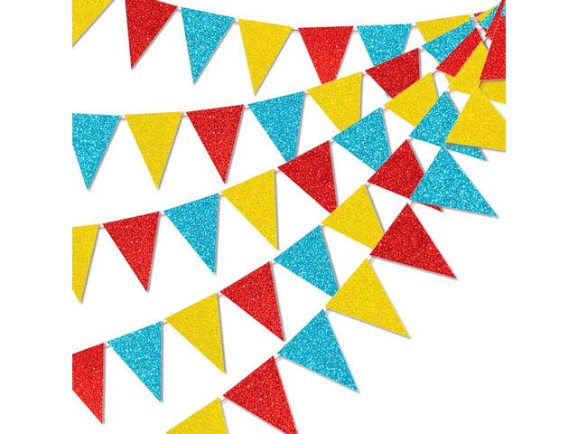 45 Pieces Colorful Pennant Flags - 49ft Carnival Theme Party Garland Banner Yellow Blue Red Glitter Paper Pennant Triangle Bunting Flag for Baby...