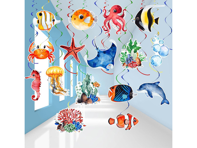 36Pcs Sea Animals Tropical Fish Hanging Swirl Under The Sea Party Birthday Decor Ocean Themed Party Swirls Streamers Supplies for Boys Girls Kids...