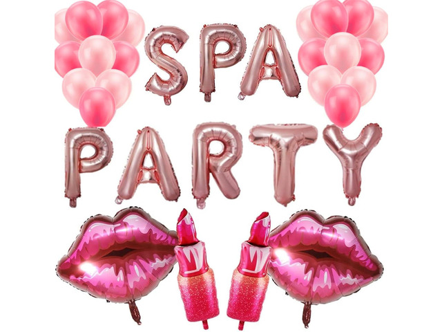32 Pcs Spa Party Decorations Balloons Spa Theme Birthday Party Supplies Lipstick Cosmetics Balloons for Girls Spa Day Makeup Party (pink)
