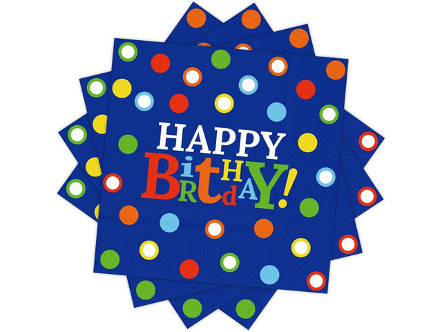 DYLIVeS Blue and Rainbow Dots Happy Birthday Party Napkins, Colorful Dots Birthday Paper Dinner Napkins for Luncheon Cocktail Birthday Party...