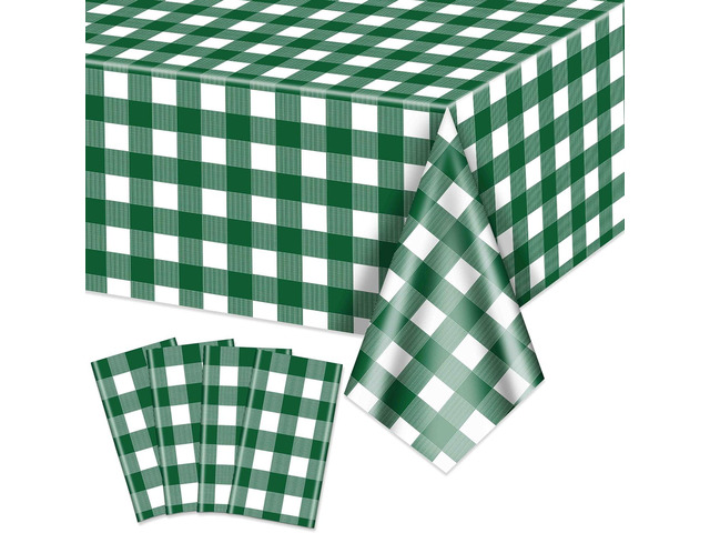 4 Pack Green Gingham Tablecloths, Green and White Checkered Tablecloths 86.6 x 51.2 Inches Gingham Table Covers Golf-Themed Picnic Table Covers for...
