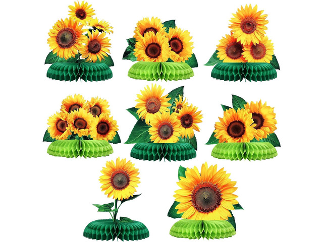 8 Pcs Sunflower Party Decorations 3D Large Sunflower Honeycomb Centerpieces for Tables Sun Flowers Topper Decor Yellow Honeycomb Table Centerpiece...