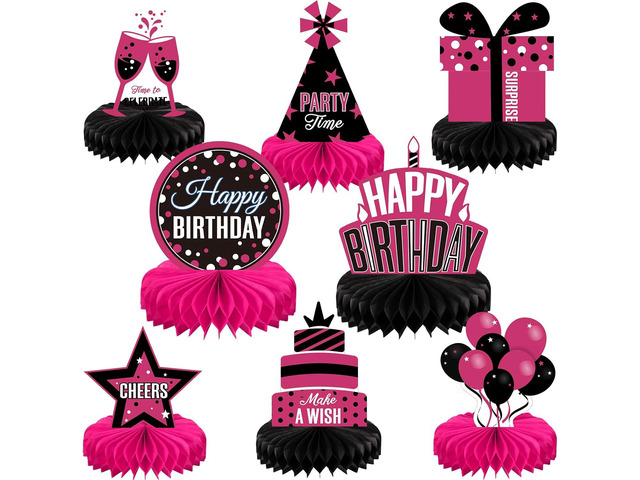 Pajean 8 Pieces Pink and Black Birthday Party Honeycomb Centerpieces Pink and Black Table Centerpieces Decorations Table Centerpiece Sign for Kids...
