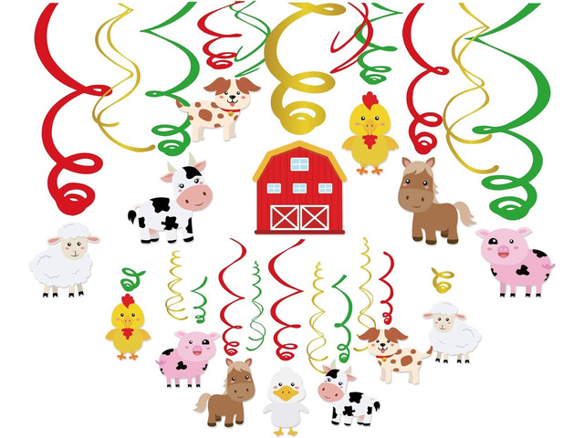 30Ct Farm Animal Hanging Swirl Decorations, Barnyard Party Supplies, Barn Yard Birthday Theme, Petting Zoo Farmhouse Kids Decor First 1st Baby...