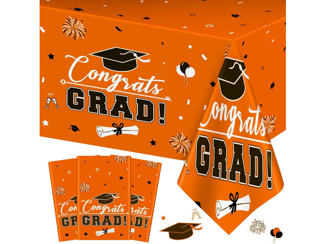 3 Pcs Graduation Tablecloth - Congrats Grad Table Cloth for Class of 2026, Disposable Plastic Rectangle Grad Table Cover for Graduation Party...