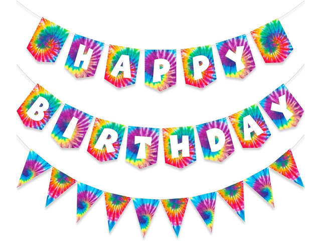 2 Pieces Tie Dye Birthday Party Banner Decorations Hippie Happy Birthday Pennant Banner Signs for Neon Tie Dye 60s 70s Theme Art Retro Classic...