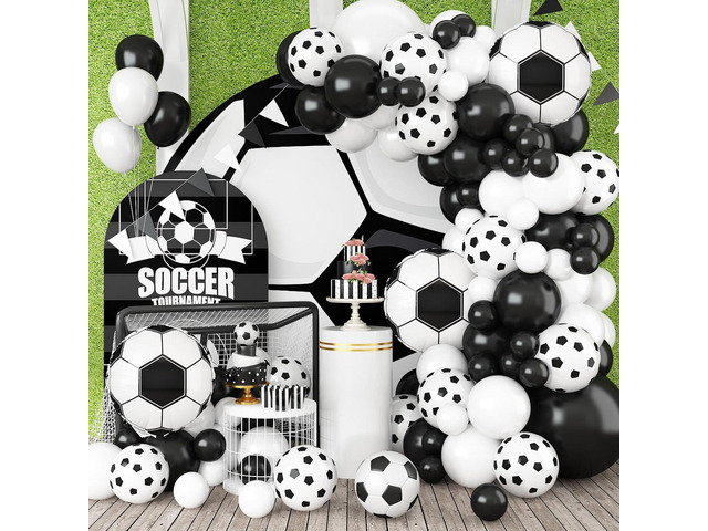 GRESATEK Soccer Balloon Arch Garland Kit, Black White Balloons Decorations with Soccer Foil Balloons for Men Women Teen Kids Soccer Football Theme...