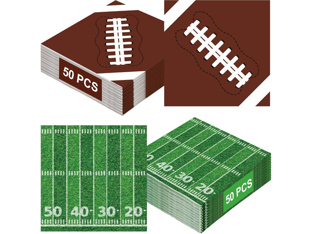 100 PCS Football Party Supplies, 6.5 Inches Football Napkins with 2 Styles, Disposable Football Paper Napkins, Football Party Napkins for Football...