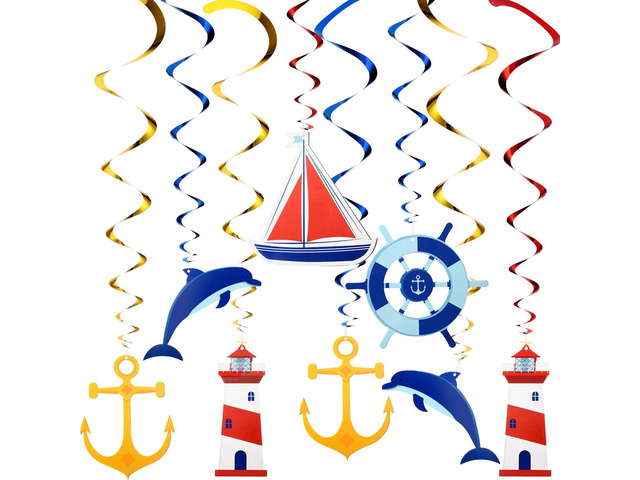 WILLBOND 20 Pieces Nautical Hanging Swirl Cruise Ship Anchor Nautical Sailor Theme Party Decorations for Birthday Baby Shower Bachelorette Party...