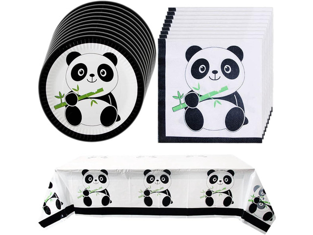 Panda Party Supplies, 20 plates, 20 napkins and 1 tablecloth
