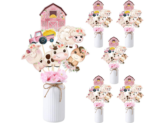 Hotop 30 Pcs Farm Animal Centerpiece Sticks Floral Animals Table Toppers Birthday Party Supplies Decor for Girls Theme Topper Photo Booth Props
