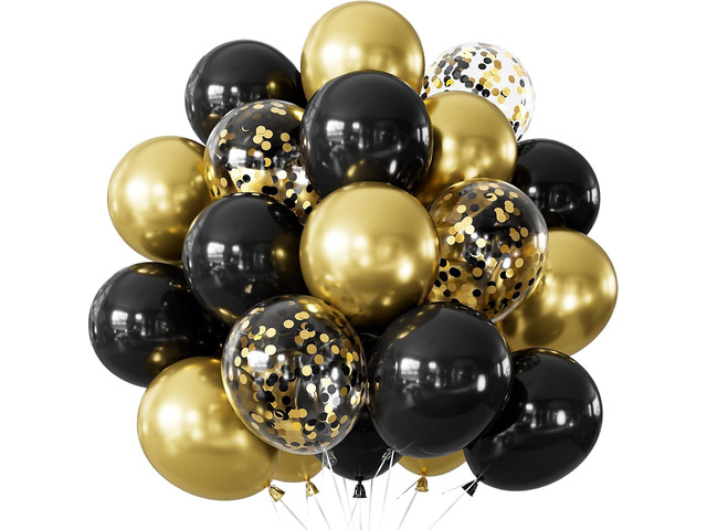 Black and Gold Balloons - 50PCS Graduation Balloons 12 Inch Metallic Gold Balloons Confetti Balloon for Graduation Birthday Retirement Anniversary...