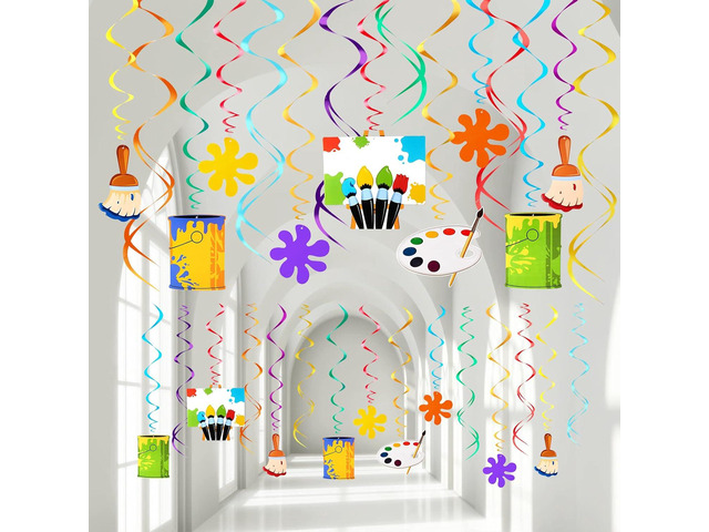 Shappy 54 Pieces Art Painting Party Decorations Artist Hanging Swirls Colorful Paint Themed Birthday Ceiling Decorations for Art Party Supplies