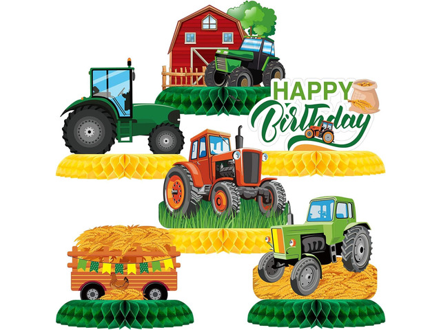 Zonon 6 Pieces Tractor Birthday Decorations, Tractor Honeycomb Table Centerpiece Party Supplies Farmhouse Decor for Tractors Birthday Party...