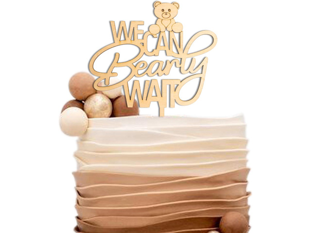 ZAIBIANHAO We Can Bearly Wait Cake Topper - Bear Theme Cake Decorations,Wooden Cake Topper for Baby Shower Party Supplies,Gender Reveal Photo Props