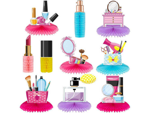 Censen 10 Pieces Spa Party Decorations Honeycomb Centerpieces Make up Table Topper 3D Cosmetics Nail Lipstick Girl Theme Photo Booth Props for Spa...