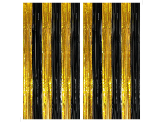 KatchOn, Xtralarge Black and Gold Streamers - 8x3.2 Feet, Pack of 2 Black and Gold Fringe Curtain for Birthday Party, Tinsel Curtain Backdrop for...