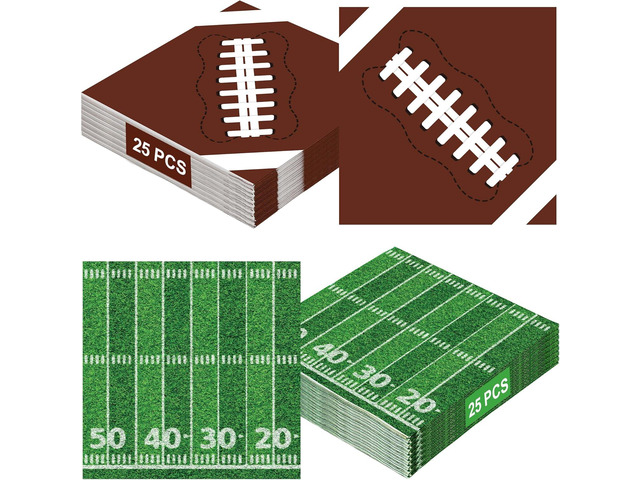 50 PCS Football Party Supplies, 6.5 Inches Football Napkins with 2 Styles, Disposable Paper Napkins Theme Napkins for Game Day Touchdown Birthday...