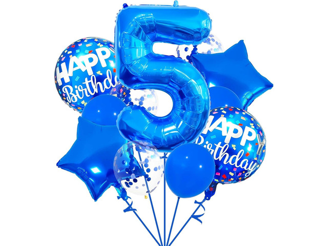 5 Balloon Number, Dark Blue Balloon, Blue Confetti Latex Balloon Foil 5 Birthday Balloon for Anniversary Supplies Kids Birthday Party Banquet...